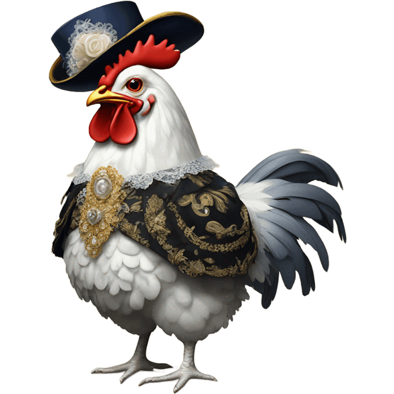 Chicken dressed for party at versailles in Napoleonic times emoji