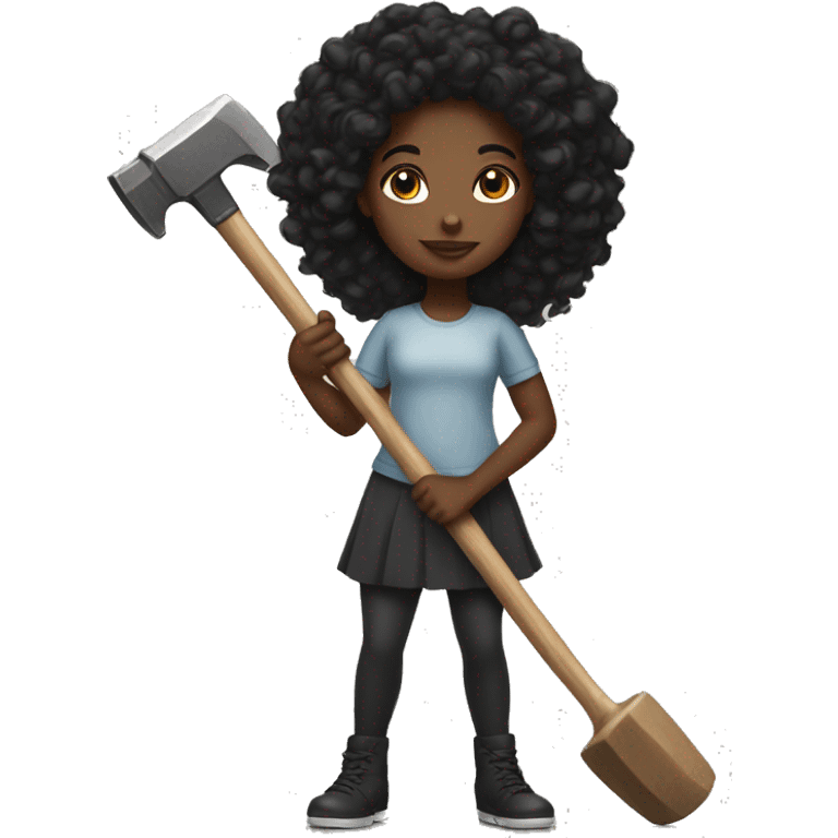 Black girl with long curly black hair with a hammer emoji