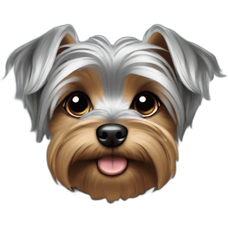 Silver Yorkie wearing pj’s droopy ears emoji