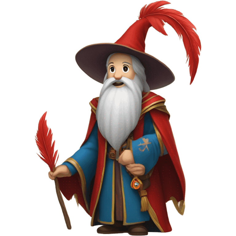 wizard holding a red feather emoji