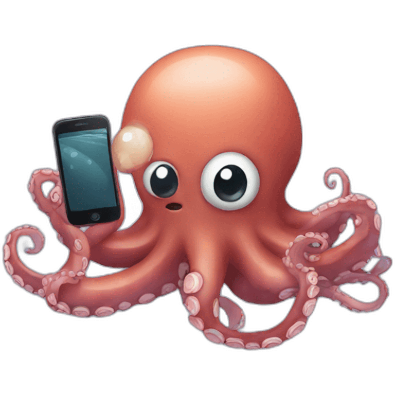 Octopus talking with smartphone emoji