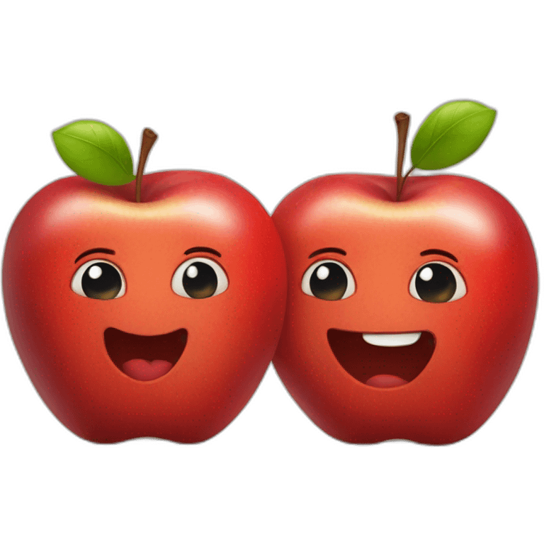 Cute two red apple face holding a poster text 'hello "    emoji