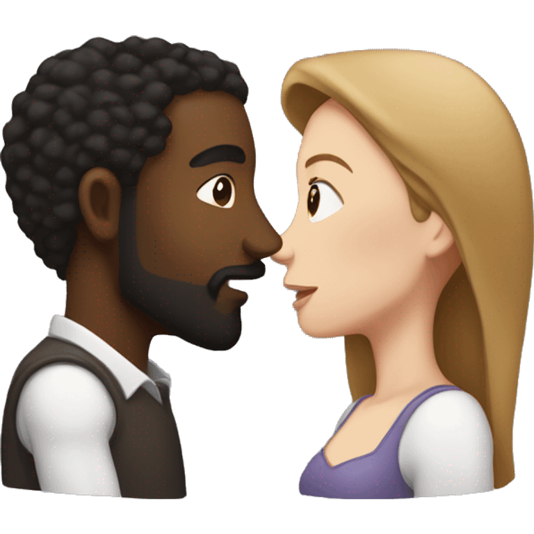 BLACK Man with dark hair WITH beard kissing white woman with long brown hair emoji