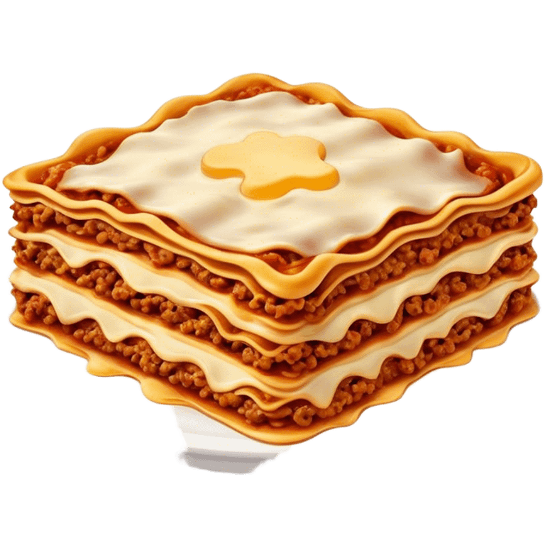 Lasagne alla Bolognese Cinematic Realistic Lasagne alla Bolognese Dish Emoji, depicted as a messy, layered pasta dish overflowing with melted cheese and rich meat sauce, rendered with hearty textures and warm, indulgent lighting. emoji