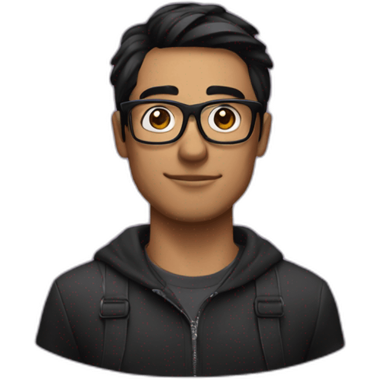 A man with black hair with the Instagram logo behind him, wearing black glasses emoji