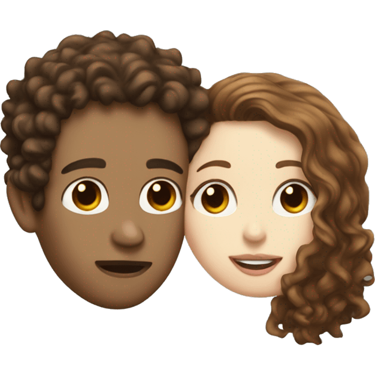 WHITE skin Man with brown curly hair kissing white skin woman with long dark hair emoji