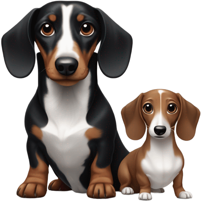 One black Dachshund and one white and brown Dachshund emoji