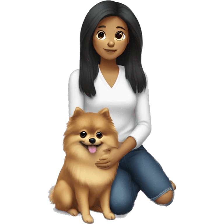 highlighted-dark-hair-girl-petting-pomeranian emoji