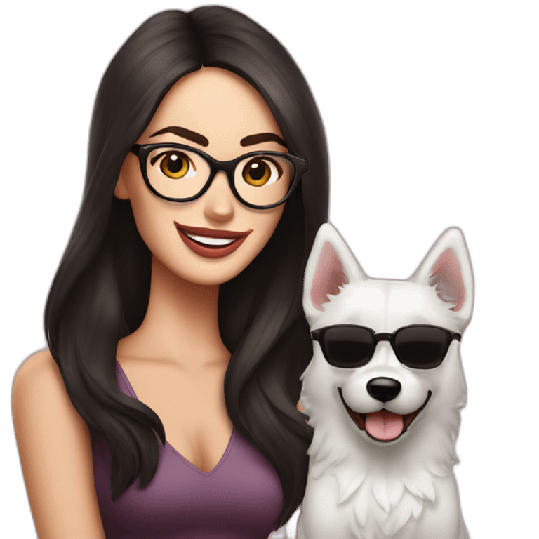 Megan Fox sonriente con lentes y perro snautser emoji