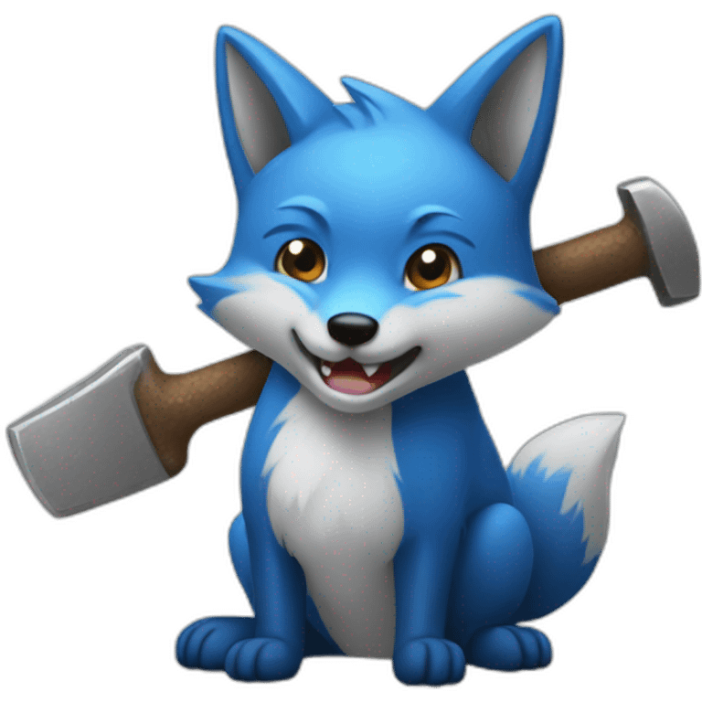 Blue fox with hammer emoji