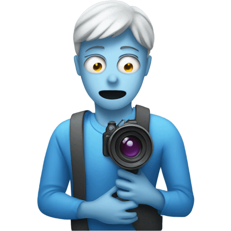 Ghost holding a camera wearing a blue shirt emoji