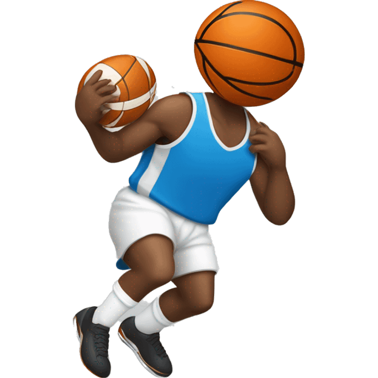 Un basketeur qui joue au basket avec un ballon de rugby  emoji