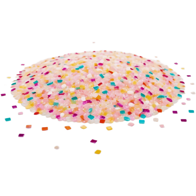 Cinematic Realistic Sparkles & Sprinkles, a delicate swirl of tiny, multicolored sugar confetti and edible glitter, scattered across a smooth reflective surface, each speck glinting under soft ambient light, glowing vibrantly with a dreamy and magical charm. emoji