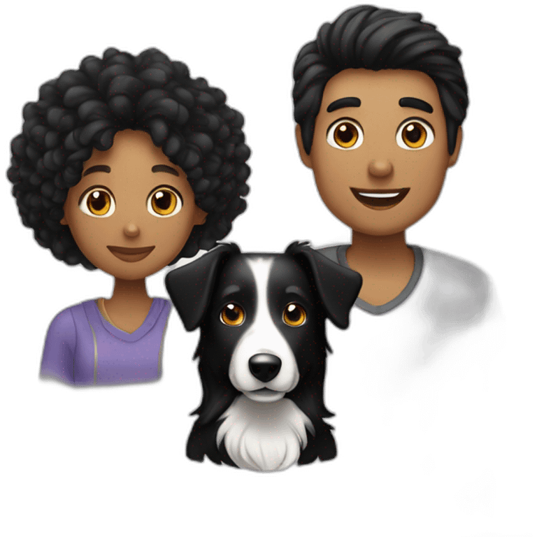 Family  man, black long hair woman and black border collie emoji