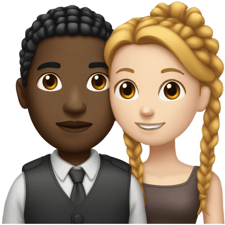 black guy with black cornrows kissing white girl with dark red hair emoji