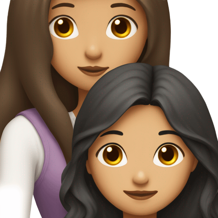 girl kissing girl one with black long wavy hair and the other with straight brown hair  emoji