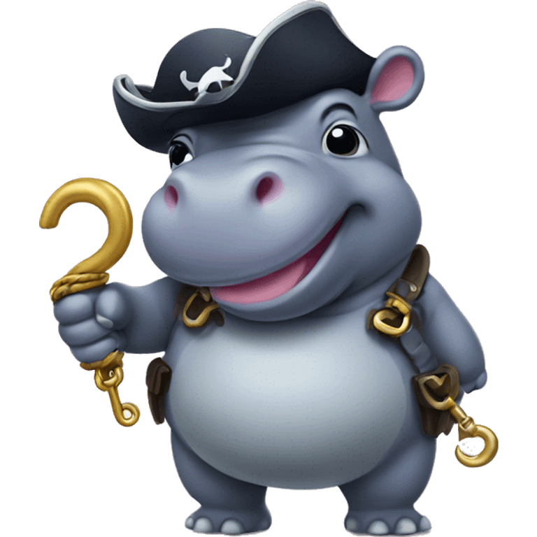 cute hippo with hook in hand like pirate emoji