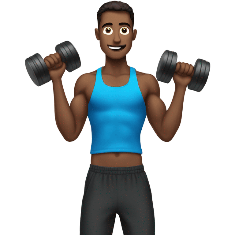 skinny guy training with dumbells behind his head emoji