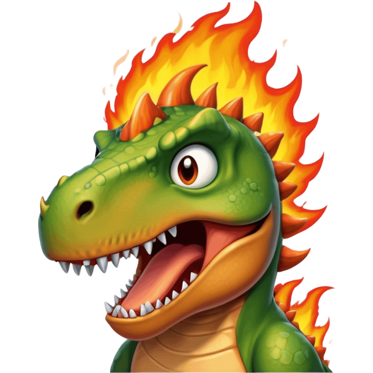 angry office dinosaur on a fire emoji