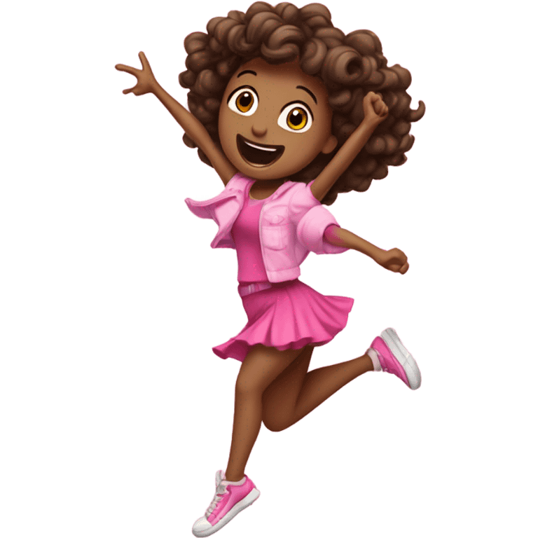 excited girl jumping with pink beautiful outfit and dancing  emoji