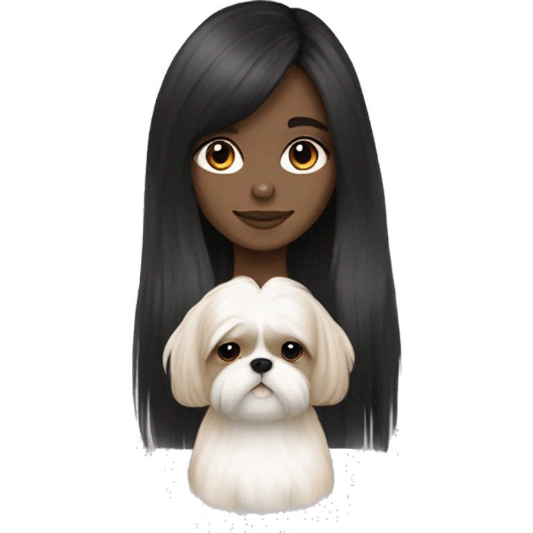 Black long hair pale skin tone  girl with cream colored shih tzu  emoji