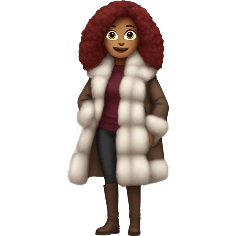 Burgundy haired Woman wearing big full length fur coat emoji