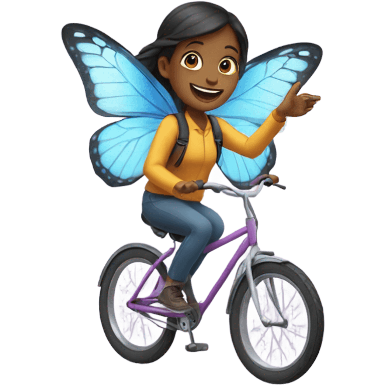 Girl saying hi riding butterfly emoji