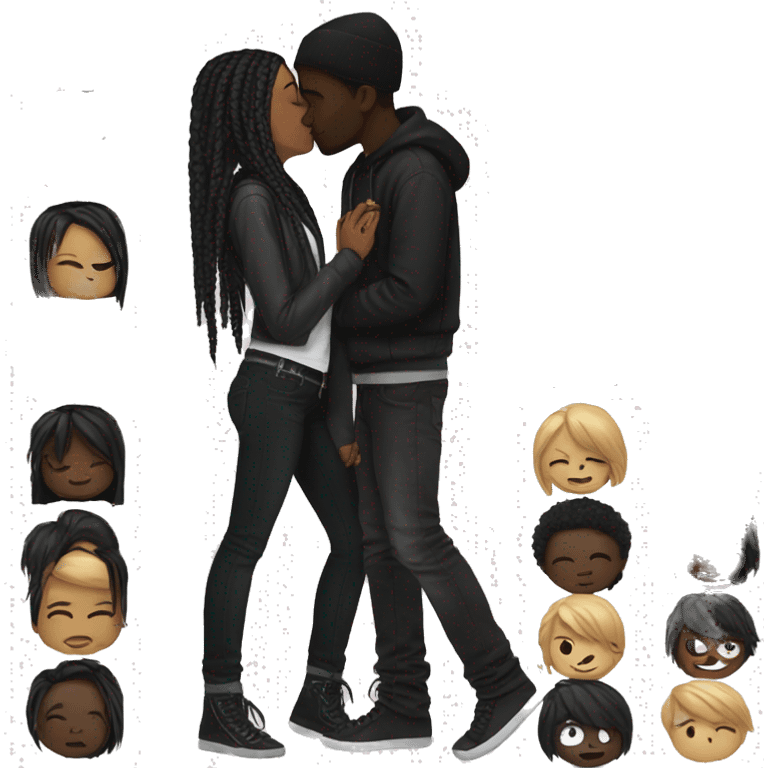 cute emo couple kissing, melanate emoji