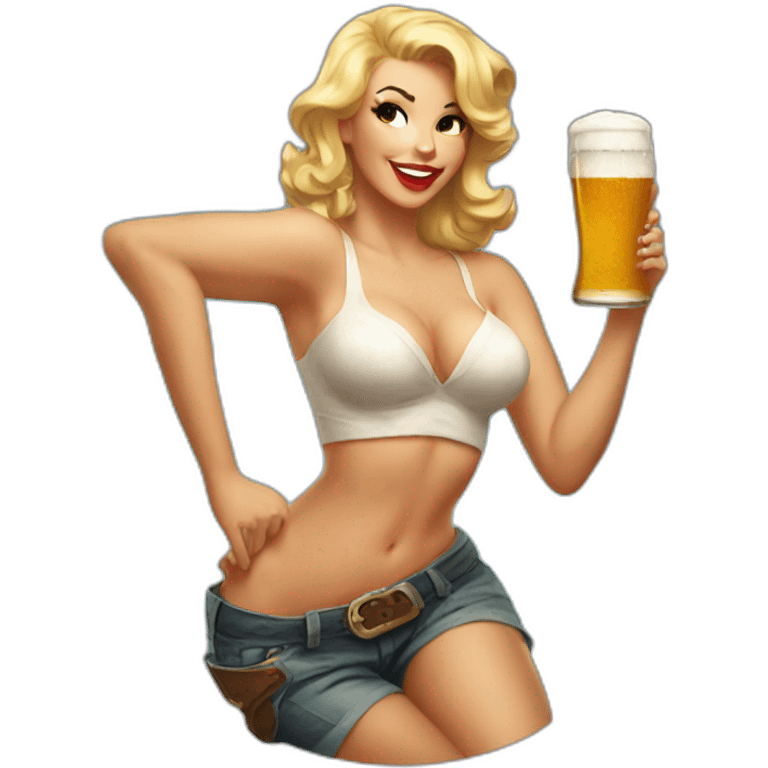 Pin-up with beer emoji