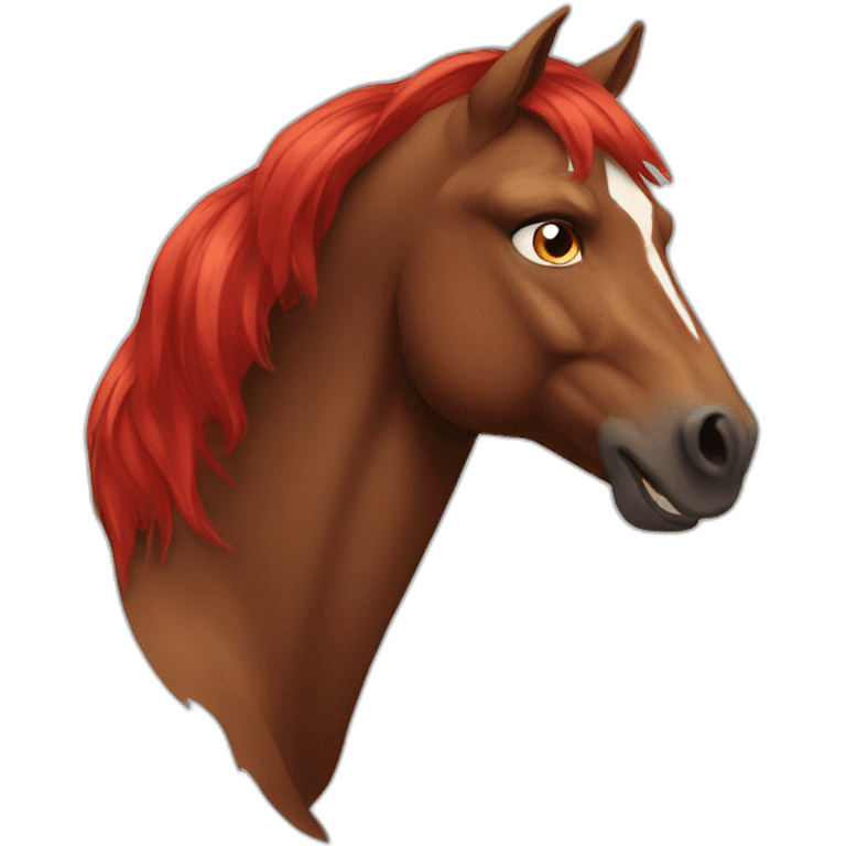 angry brown horse with red hair emoji