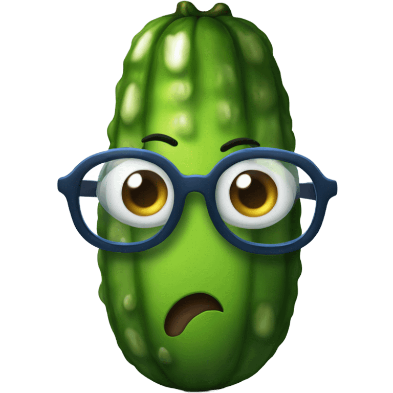 A pickle with blue eyes, wearing glasses emoji