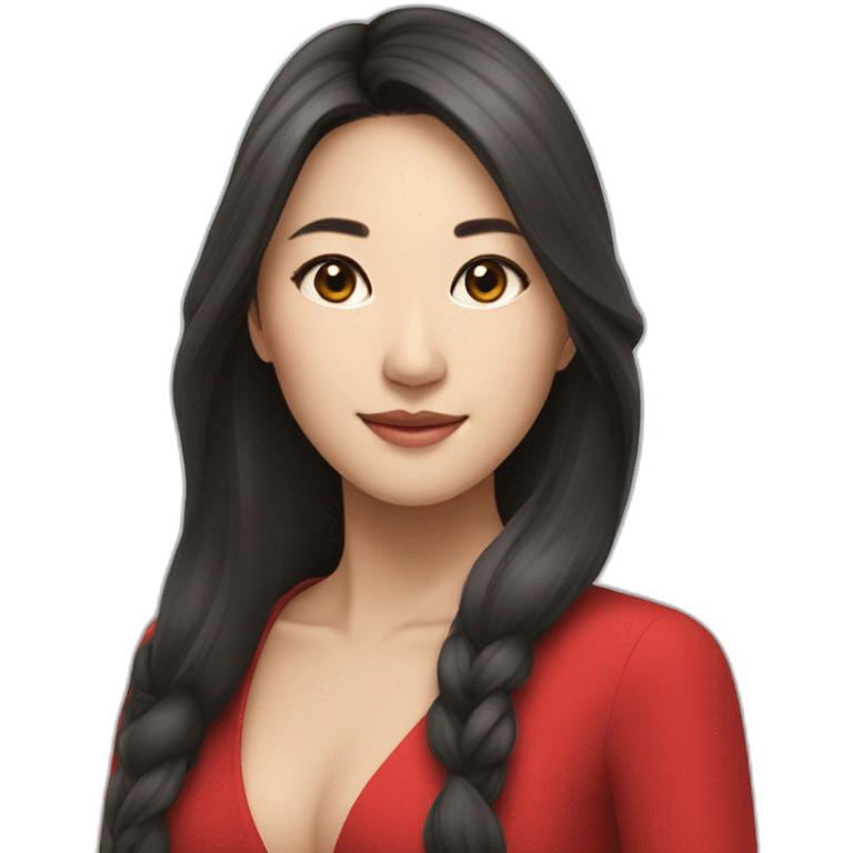 Beautiful Asian woman with long hair and red dress emoji