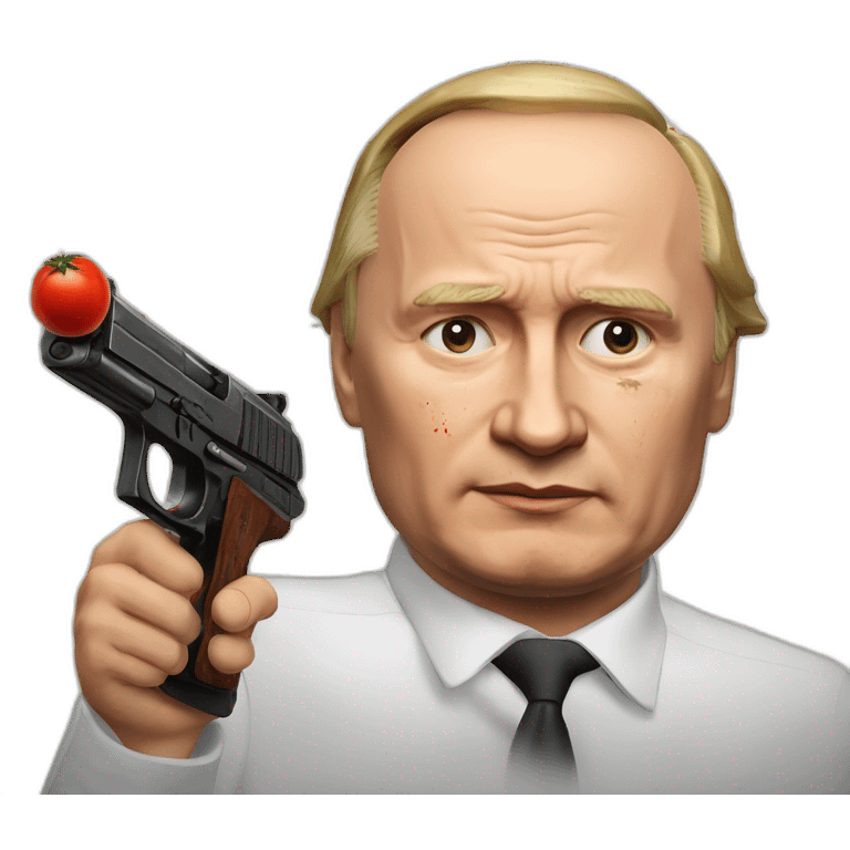 Vladimir Poutine shooting nobody and with tomato stains on his face emoji