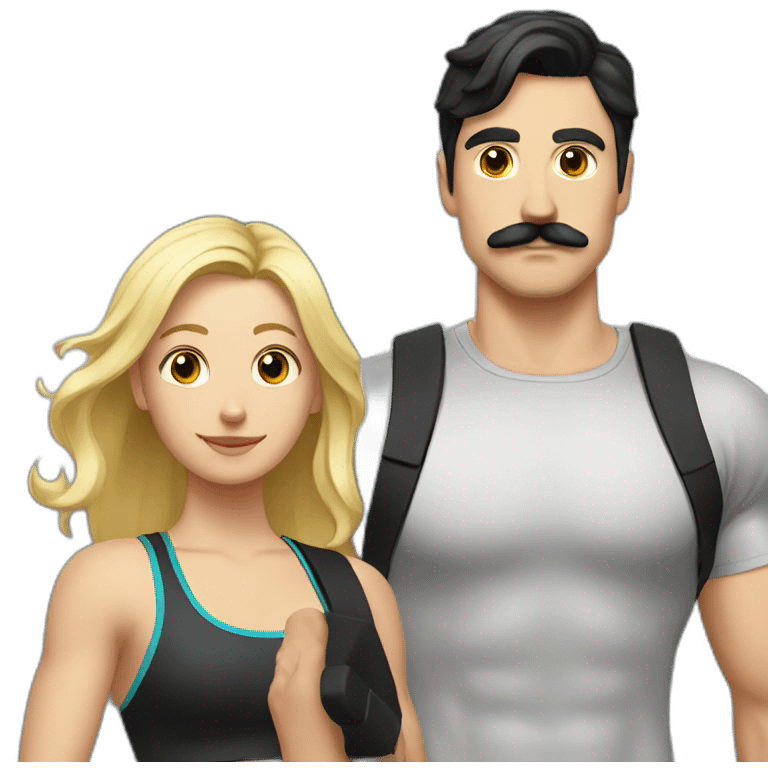 White guy with black hair and mustache and blonde girl going to the gym emoji