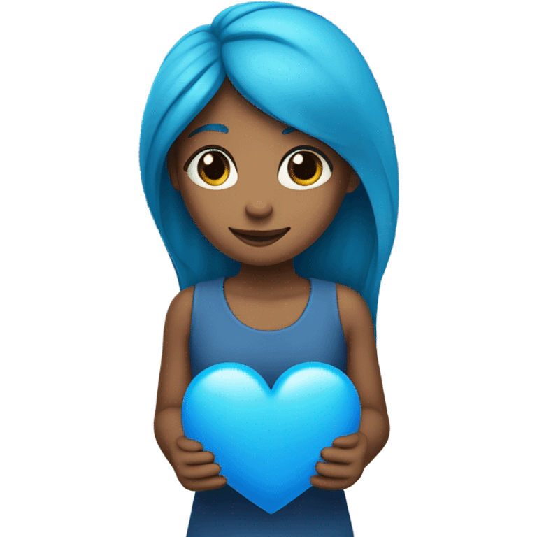 girl with long blue hair holding a blue heart emoji