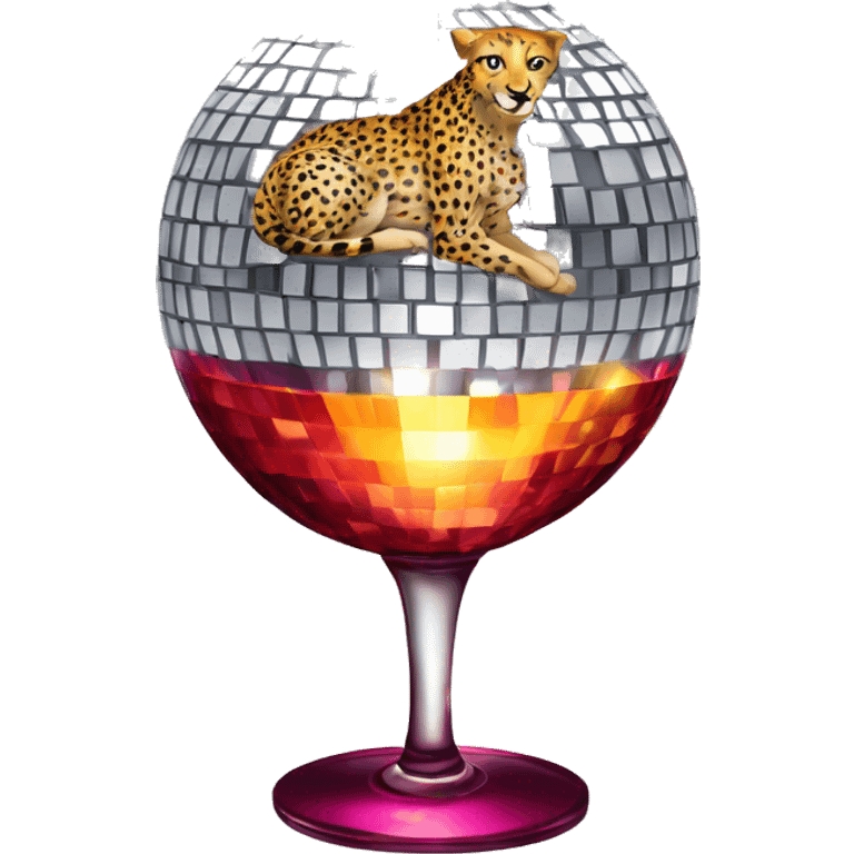 Disco ball with wine and cheetah  emoji