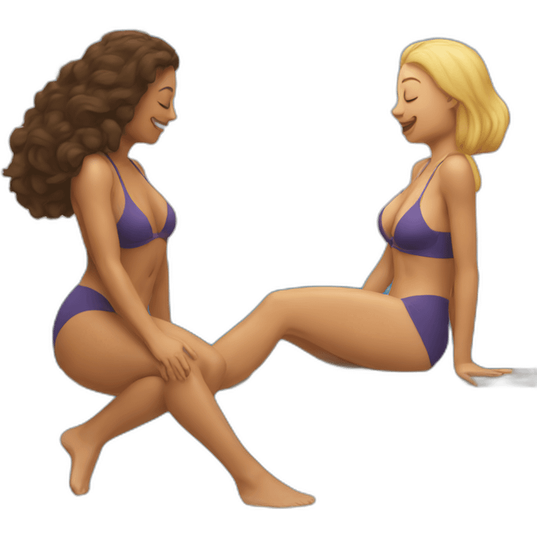 Woman kissing woman's legs in swimming suit emoji