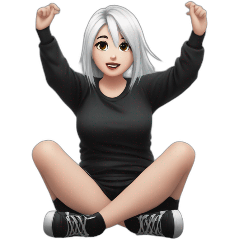 curvy emo girl sits on the floor straight view hands up black skirt белые трусики emoji