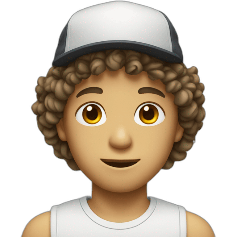 boy with long curly hair white face and a cap emoji