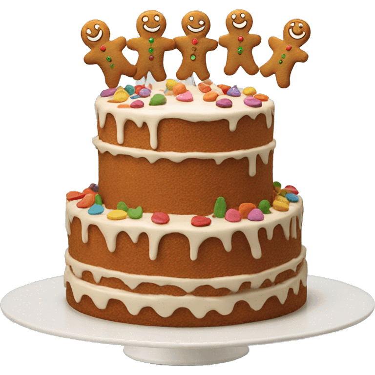 A cake with 5 gingerbread men on the top emoji