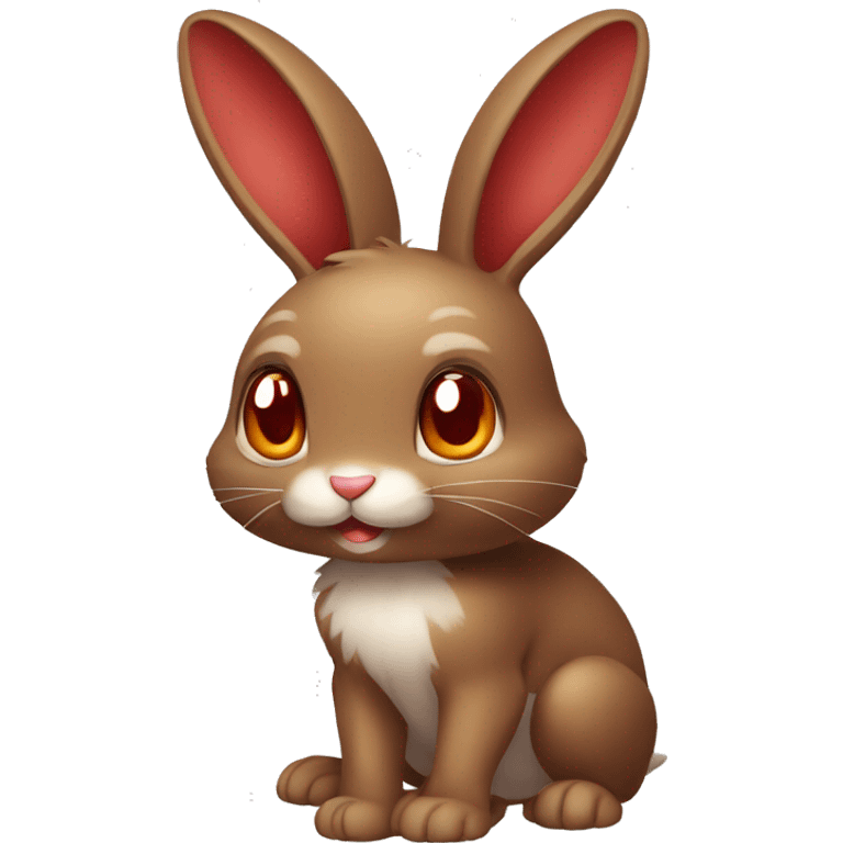 Cute,Shiny, Brown, Normal-type-Ground-type Bunny-Fakémon with Dark-Red eyes, full body emoji