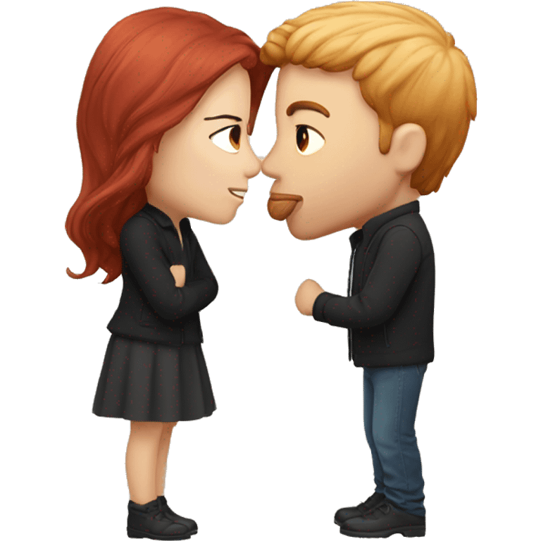 A red-haired guy kisses a brunette emoji