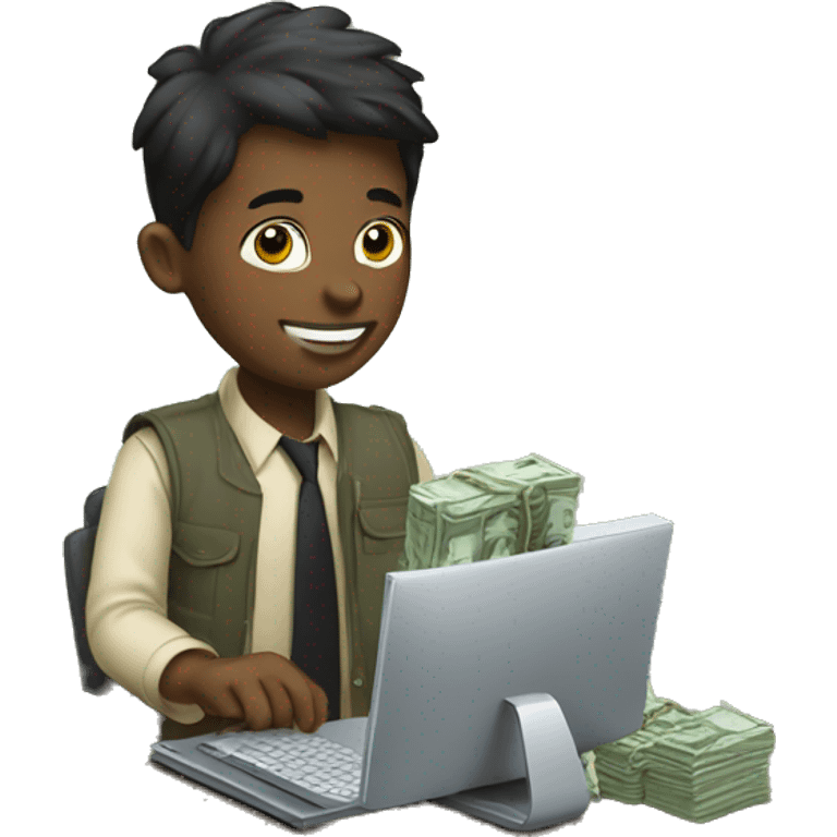 boy with a lot of money using computer emoji