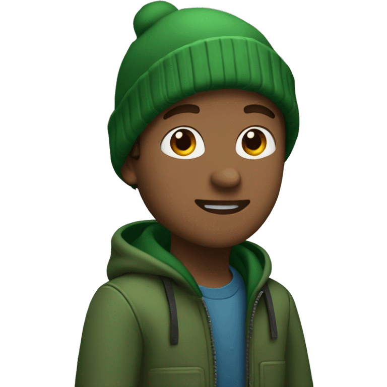 Guy named Kaden with a green jacket with a green beanie and brown hair emoji