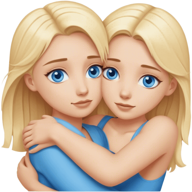 Two blonde girls with blue eyes hug emoji