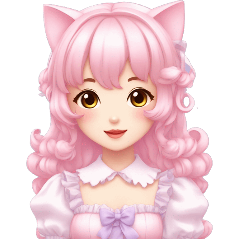 Shiny Blushing Cute Kawaii Beautiful Pastel Lolita Anime Catgirl Trending Style Cottagecore Pastelcore  full body emoji