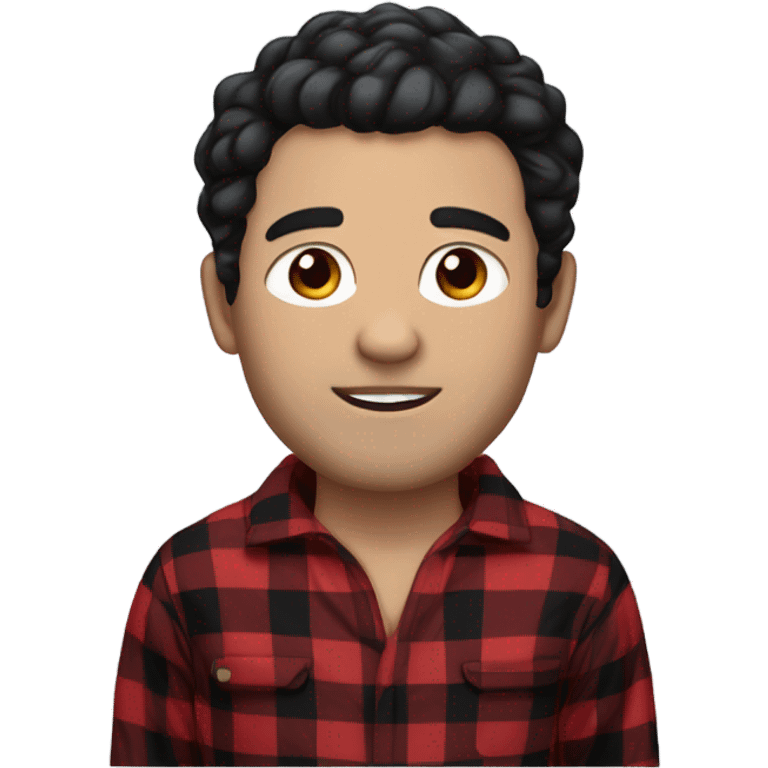 White Man with black hair and brown eyes wearing red and black buffalo plaid pjs emoji