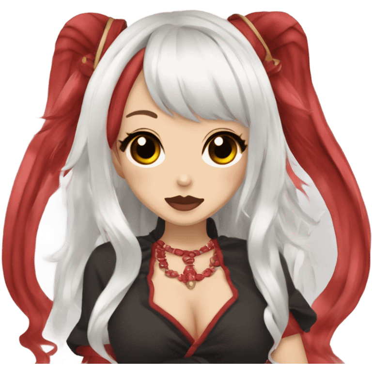 hime gyaru oni girl, red skin, black hair emoji