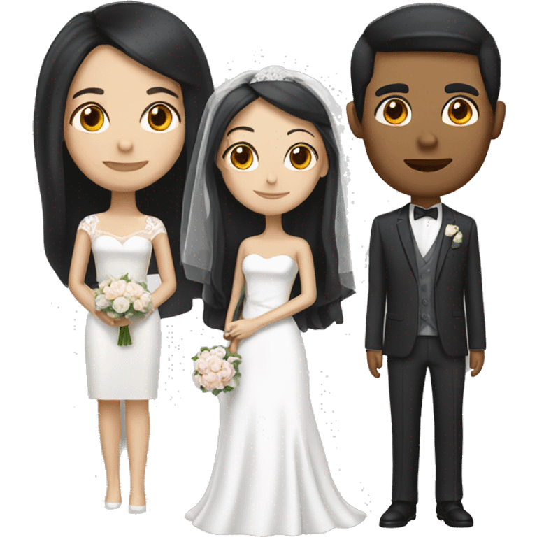 wedding couple, woman with black hair, man white brown hair. white skin.  emoji