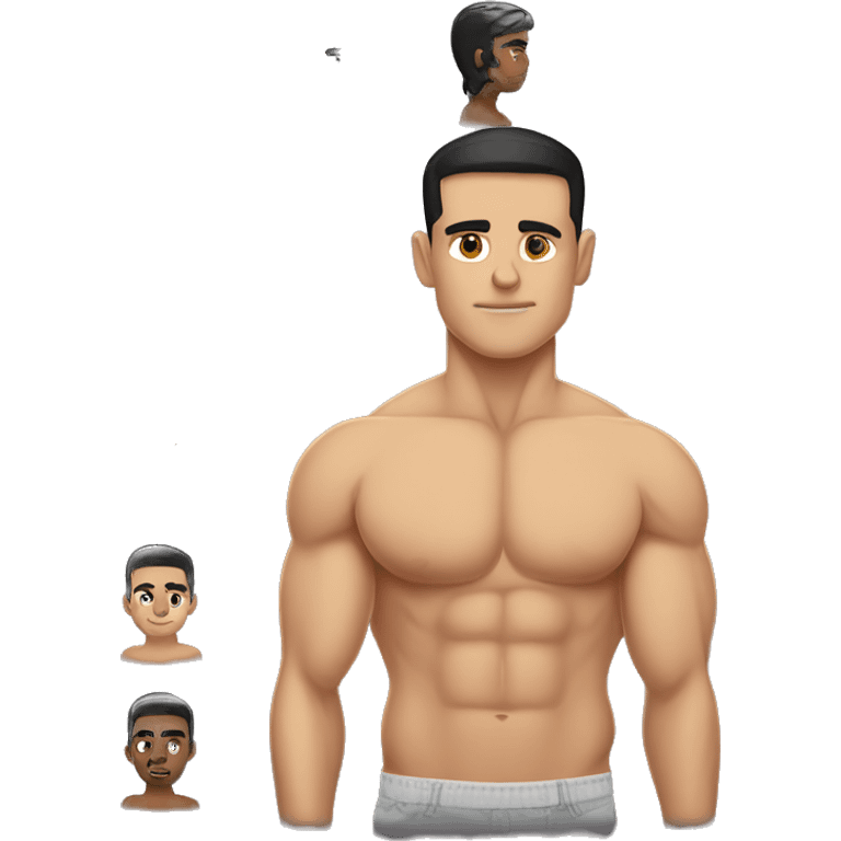 Caucasian, black hair, Bodybuilder, high and tight military haircut, wearing undies emoji